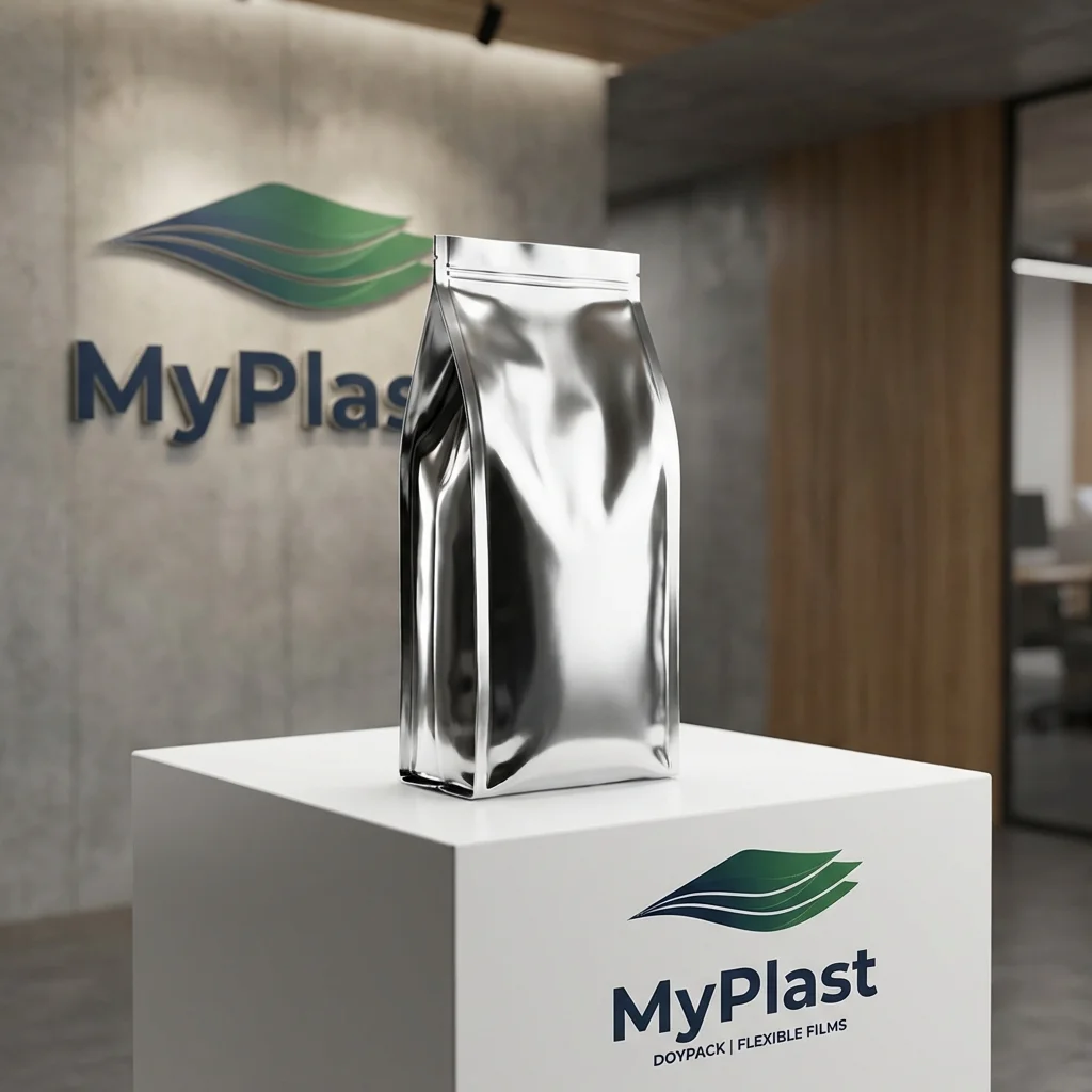 Glossy Aluminum Gusseted Bag - Glossy PET + ALU + PE packaging, MOQ 500 pcs, fast stock delivery - MyPlast