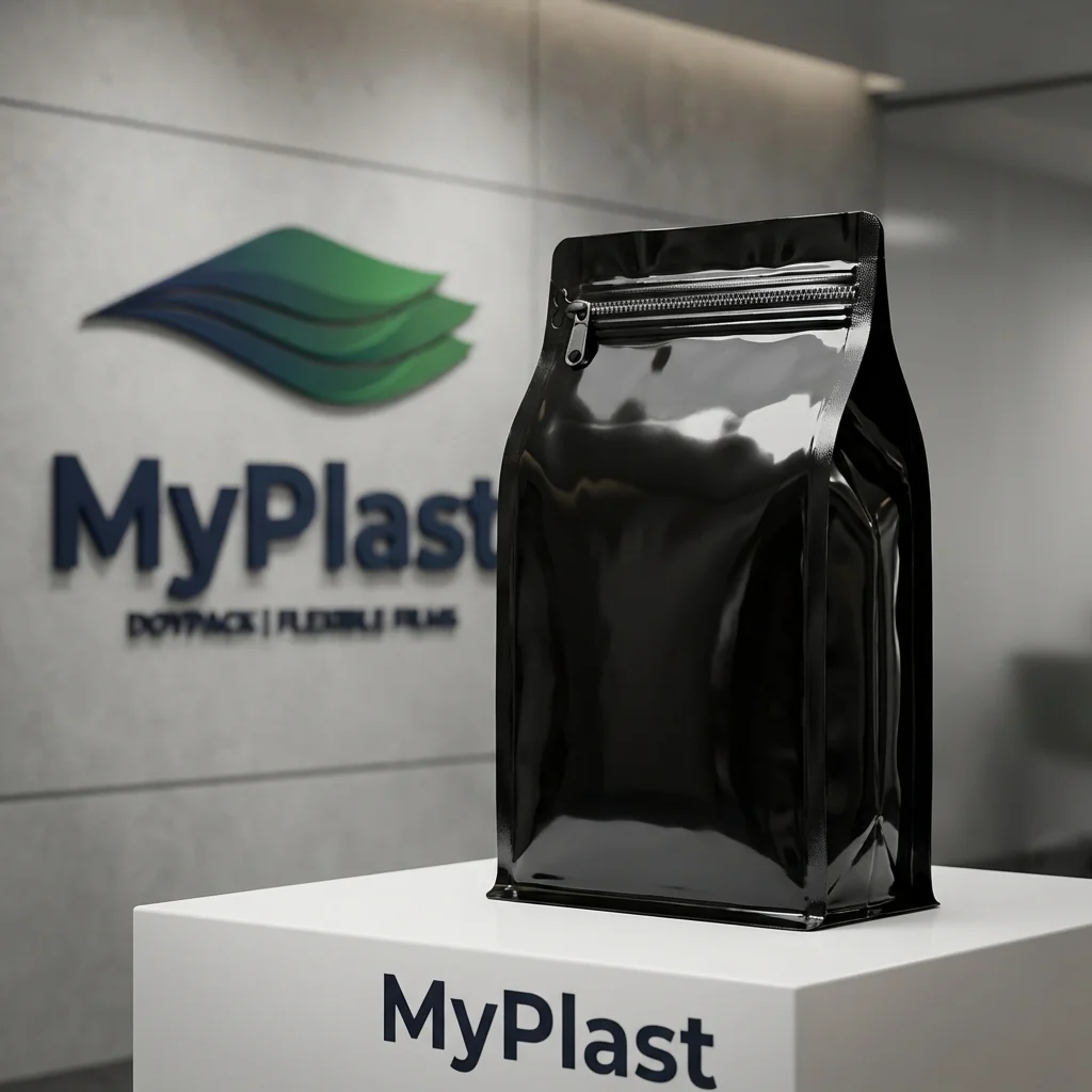 Glossy Pocket Zip Flat Bottom - Glossy PET + ALU + PE packaging, MOQ 500 pcs, fast stock delivery - MyPlast