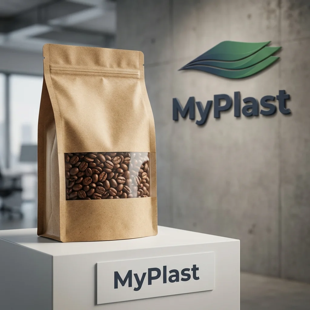 Window Kraft Flat Bottom Bag - Kraft Kraft + PET + PE packaging, MOQ 500 pcs, fast stock delivery - MyPlast