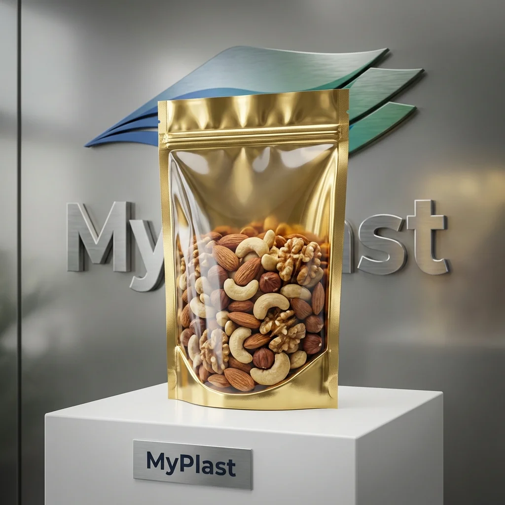 Gold Transparent Metalized Doypack Metalized - Stock Delivery Gold Transparent Metalized Doypack - Metalized METPET (Gold) + PE packaging, MOQ 1,500 pcs, fast stock delivery - MyPlast