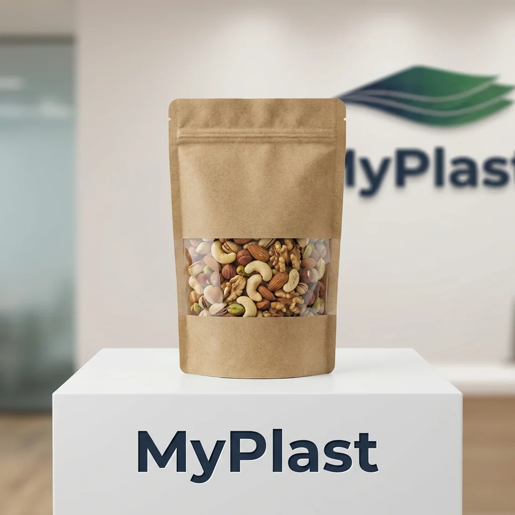 Kraft Window Doypack Kraft - Stock Delivery Kraft Window Doypack - Kraft Kraft + PET + PE packaging, MOQ 500 pcs, fast stock delivery - MyPlast
