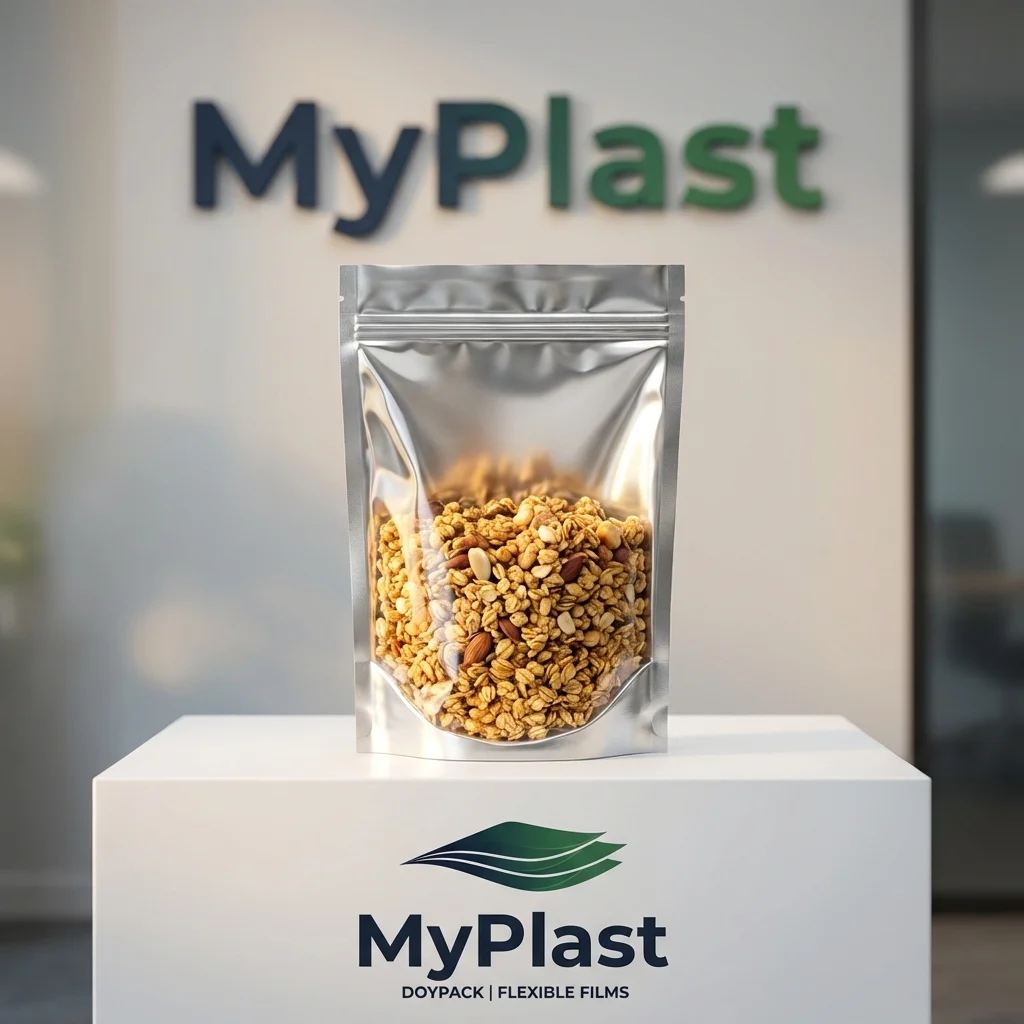 Transparent Metalized Doypack Metalized - Stock Delivery Transparent Metalized Doypack - Metalized METPET + PE packaging, MOQ 1,500 pcs, fast stock delivery - MyPlast
